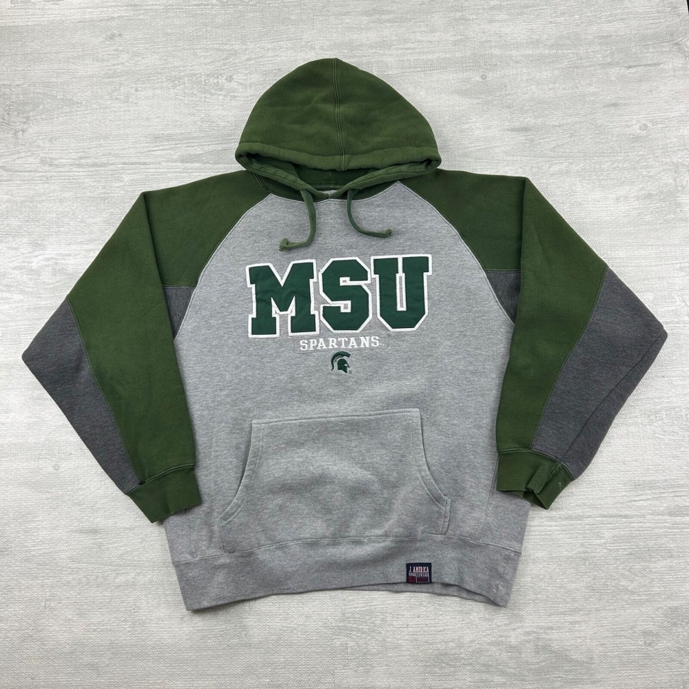 Vintage 90s Michigan State Sweatshirt Size XL Gray Green MSU Hoodie NCAA College